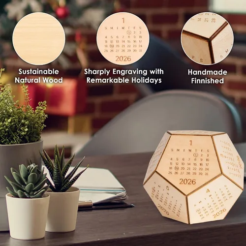 Miniatura 8 de Calendario de escritorio 2026, dodecaedro de madera, regalos DnD para hombres, divertidos regalos de oficina para compañeros de trabajo, accesorios