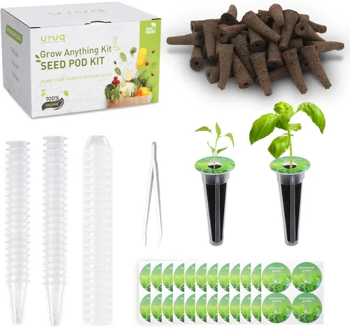 URUQ 180Pcs Suministros de cápsulas hidropónicas: Kit para cultivar cualquier cosa con 45 esponjas de cultivo, 45 cestas de cultivo, 45 cúpulas de