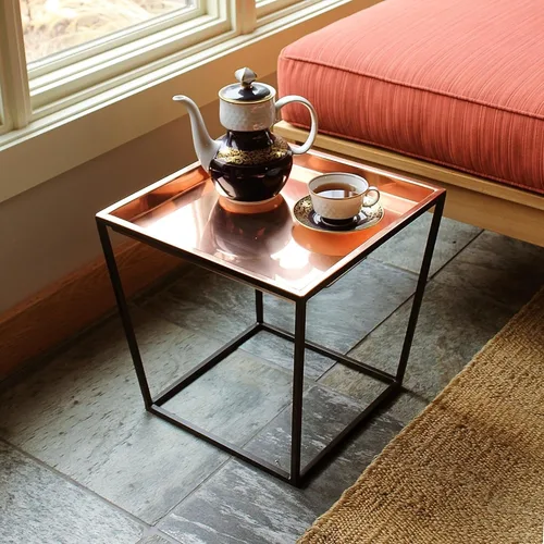 Miniatura 3 de Achla Designs Soporte para plantas Arne, 14" de alto con bandeja de cobre