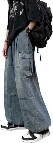 Y2K - Pantalones de mezclilla holgados Emo Cyber Cargo Grunge Vintage Demin Ropa estética Hiphop Jogger Pantalones deportivos góticos Streetwear