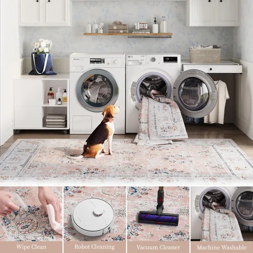 Miniatura 4 de jinchan Tapete de pasillo lavable a máquina, diseño floral de época, antideslizante, pelo bajo, ultrafino, para cocina, lavandería, dormitorio
