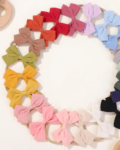 Miniatura 6 de Jollybows 20 diademas con lazo para el pelo, de nailon, bandas de lino elásticas, accesorios para el pelo para niñas, niños y bebés recién nacidos