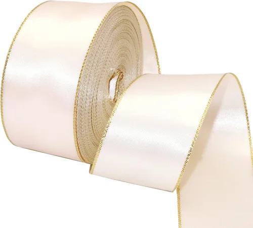 Miniatura 14 de David accessories Cinta de satén blanca antigua con bordes dorados de 1.5 pulgadas de ancho, 20 yardas, cintas de tela con borde dorado para Blanco