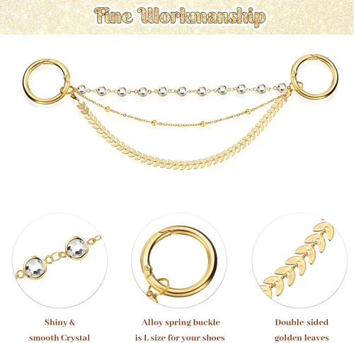 Miniatura 4 de MTLEE 2 Piezas de Adornos de Cadena para Zapatos para Mujeres, Adornos de Cadena Brillantes para Niñas y Zuecos, Accesorios con Hebilla, Joyería