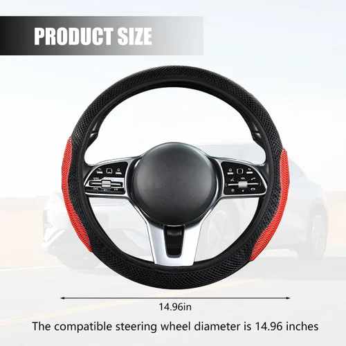 Miniatura 2 de Funda elástica para volante de automóvil, transpirable, sin anillo interior, protector de volante de vehículo, 15 pulgadas, seda de hielo