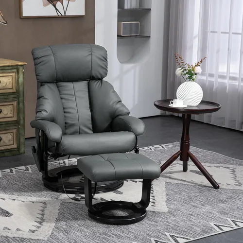 Miniatura 2 de HOMCOM Silla reclinable de masaje con otomana, reclinable giratorio de 360° y reposapiés, vibración de 10 puntos, silla reclinable de piel sintética