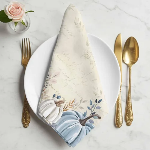 Miniatura 2 de Elegant Pumpkins - Servilletas de tela de lino de 8 paquetes, servilletas reutilizables de mesa de cóctel para boda, fiesta, almuerzo, hotel, Azul