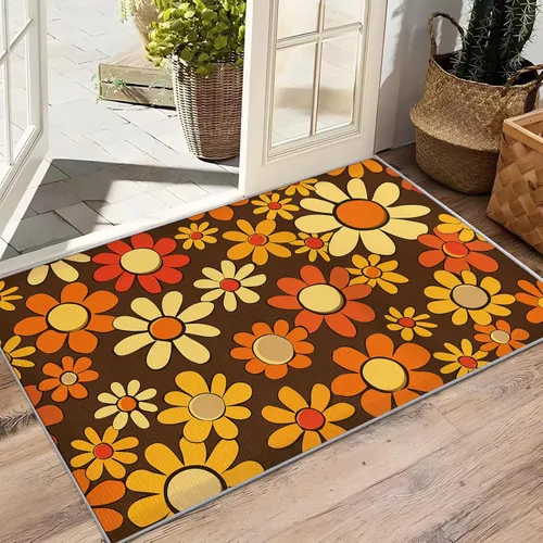 Miniatura 4 de Alfombra retro Groovy Flower para niños, alfombra de 2 x 3, alfombra de área de flores retro, hippie de los años 70, lavable, antideslizante