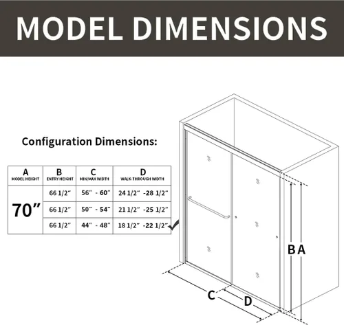 Miniatura 9 de Puerta de ducha deslizante semi-sin marco de 44-48 pulgadas de ancho x 70 pulgadas de alto, puerta de ducha deslizante con vidrio templado SGCC gris