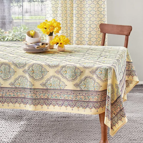 Miniatura 10 de Saffron Marigold Mantel redondo estampado a mano – Naranja indio verano lujoso 100% algodón, lavable, para decoración del hogar, cocina, café o mesa