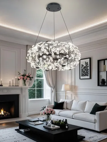 Miniatura 12 de ykolupty - Candelabro de diente de león dorado de 8 luces para comedor, lámpara colgante Sputnik con control remoto, candelabro de cristal moderno