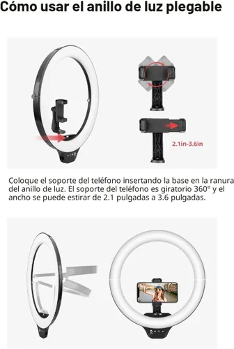 Miniatura 8 de SENSYNE - Anillo de luz de 10 pulgadas con soporte de trípode extensible de 50 pulgadas, luces circulares LED con soporte para teléfono