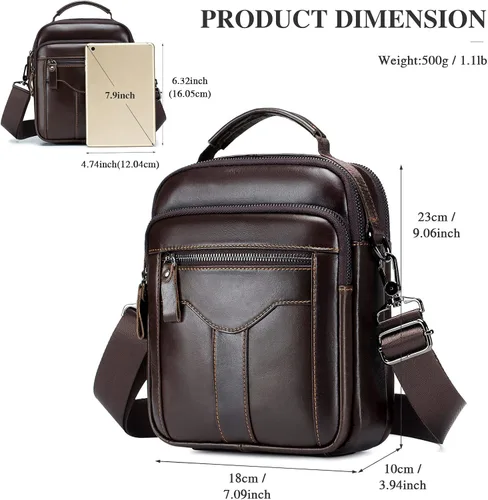 Miniatura 3 de BAIGIO Bolso bandolera de cuero genuino para hombre, bolso de mensajero pequeño para hombre, bolso de cuero para regalo de padre
