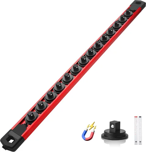 Miniatura 15 de Reniteco Juego de organizador de enchufes magnéticos, 3 piezas de 1/2 pulgada 3/8 pulgadas 1/4 pulgadas de aleación de aluminio con 40 clips Negro