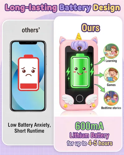 Miniatura 7 de UCIDCI Unicorn - Juguetes de teléfono inteligente para niñas de 3 a 7 años con doble cámara, teléfono para niños pequeños con juegos de aprendizaje
