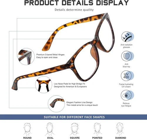 Miniatura 2 de Reading Glasses for Women Men - Blue Light Blocking UV Filter Computer Readers,Anti Eyestrain Eyeglasses