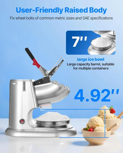 Miniatura 3 de VEVOR Máquina trituradora de hielo, 220 libras por hora, máquina eléctrica de cono de nieve de 4 cuchillas, máquina de hielo afeitado de acero