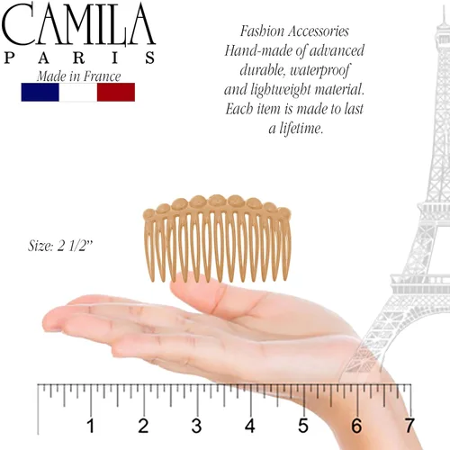 Miniatura 4 de Camila Paris CP2892/2 Peine lateral francés pequeño redondeado, beige con torsión francesa, pinzas decorativas de sujeción fuerte para mujer, moño