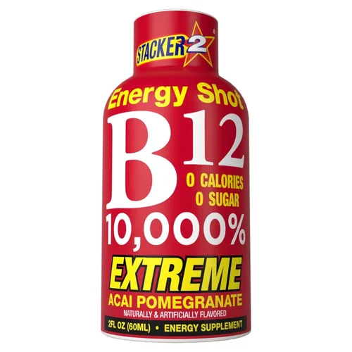 Stacker 2 Vitamina B Complex B12 B6 B3 Disparos de energía líquida – Vegansafe y cianocobalamina vegana, 10,000% DRV – B-6 piridoxina 40 mg –