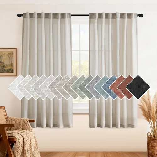 Miniatura 49 de H.VERSAILTEX Cortinas de lino natural de 63 pulgadas de largo para sala de estar, 2 paneles con trabillas traseras y bolsillo, texturizadas