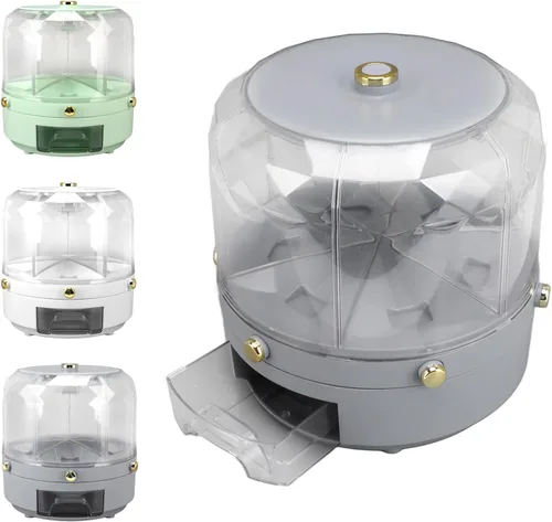 Miniatura 9 de Contenedor de almacenamiento de granos, caja dispensadora de arroz giratoria, dispensador de granos de 6 rejillas, dispensador de alimentos