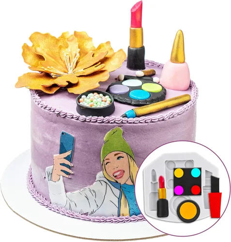 Miniatura 2 de 7 moldes de silicona para San Valentín, moldes de silicona con temática de maquillaje para pastel, chocolate, beso, lápiz labial, perfume, tacones