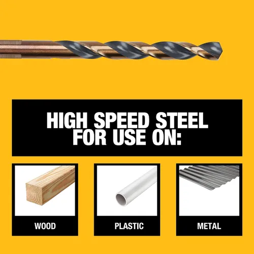 Miniatura 4 de DEWALT Juego de brocas, 21 piezas, punta dividida de 135 grados, hélice de 31 grados, revestimiento de óxido negro, para plástico, madera y metal