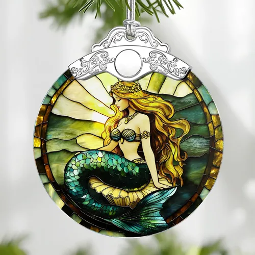 Miniatura 10 de Adorno de Vidrio Manchado de Puesta de Sol en la Playa, Adorno Navideño – Decoración de Árbol de Navidad, Decoración Festiva, Relleno de Calceti