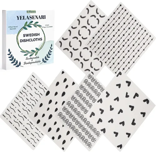 Miniatura 7 de Paños de cocina suecos reutilizables, paquete de 6, paños de cocina sin olor, paños de papel reutilizables de secado rápido, paños de papel