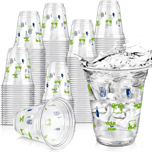 Qinyoung 100 unidades de suministros para fiestas de pelotas de golf Masters a granel, vasos de plástico transparente de 12 onzas, desechables, Azul