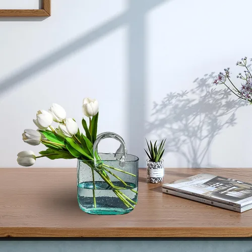 Miniatura 3 de Jarrón de cristal para bolso, bonito jarrón de cristal transparente para centros de mesa, dormitorio, decoración de mesa de oficina, eventos