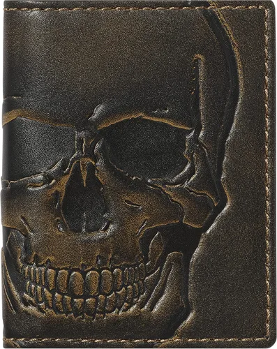 HoJ Co. SKULL - Cartera delgada para tarjetas Funda plegable Cartera minimalista de bolsillo frontal Cuero de grano completo con acabado bruñido