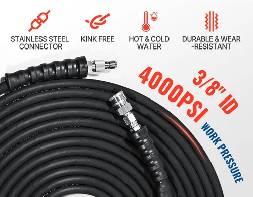 Miniatura 2 de YAMATIC Manguera de lavadora a presión de 3/8" 50 pies con conector rápido giratorio de acero inoxidable, 4000 PSI calibre comercial con trenzado