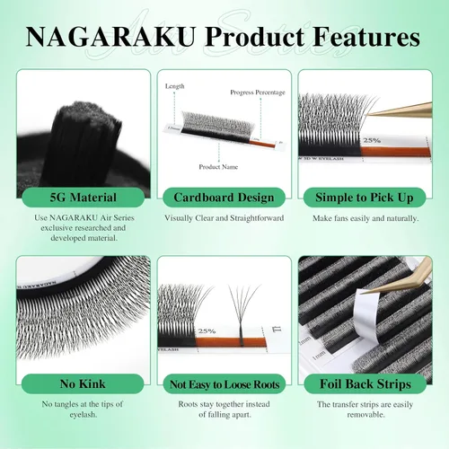 Miniatura 40 de NAGARAKU Extensiones de pestañas falsas en forma de W de 4D, suaves y naturales, con volumen, rizado D, 0.07mm, mezcla de 8-15mm, abanico 0.07-D 4D W