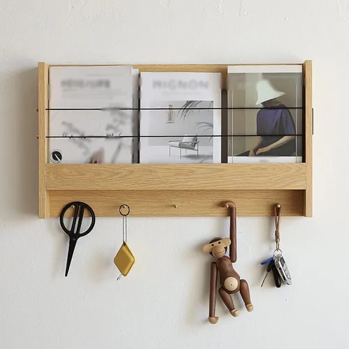 Miniatura 2 de HIHELO Estantería de madera para libros con gancho, estantería de madera para colgar en la pared, estante de almacenamiento de revistas de pared