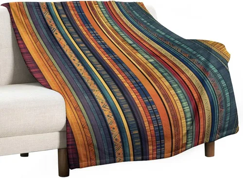 Miniatura 46 de Manta bohemia mexicana retro a rayas multicolor, manta bohemia étnica cálida de 30 x 40 pulgadas, suave manta de felpa mullida y acogedora manta