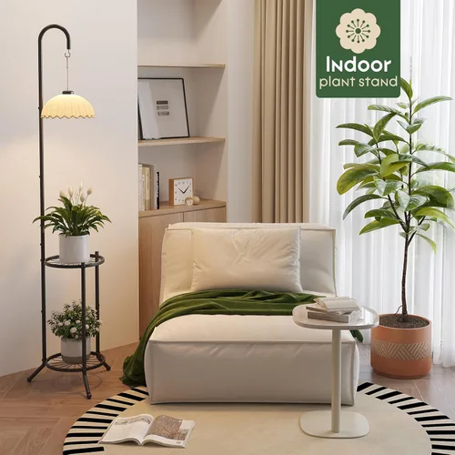 Miniatura 6 de Soporte de metal de 2 niveles para plantas colgantes para interiores y exteriores, estantes de hierro que ahorran espacio, estante de exhibición