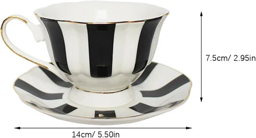 Miniatura 2 de UPKOCH Juego de taza y platillo de lunares de cerámica con plato a juego de 5.51 x 5.51 x 2.95 pulgadas, taza de estilo europeo para café con leche