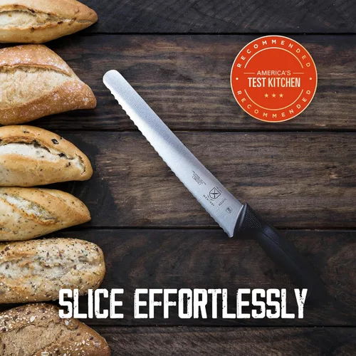 Miniatura 2 de Mercer Culinary - M23210WBH Mercer Culinary Millennia - Cuchillo para pan con borde ondulado de 10 pulgadas de ancho, color blanco