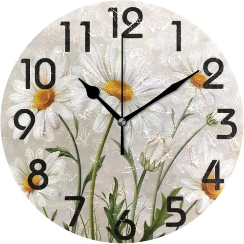 Miniatura 12 de Spring Hummingbird - Reloj de pared redondo con estampado de flores, 9.5 pulgadas, funciona con pilas, reloj de escritorio analógico silencioso