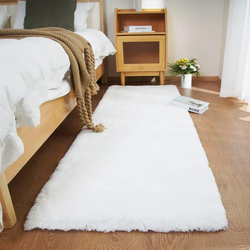 Ghouse Alfombra ultrasuave de pelo sintético de conejo, alfombras lavables a máquina para dormitorio, alfombras esponjosas para sala de estar, Blanco