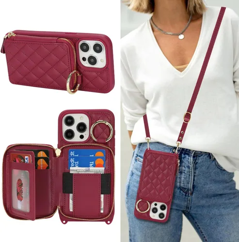Miniatura 11 de Funda Cartera Bandolera para iPhone 11, Cuero PU Cremallera Bolso Cartera Funda Plegable con Tapa, Funda Folio con Soporte con Ranuras para Tarjetas
