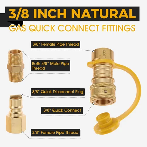 Miniatura 2 de Accesorios de conexión rápida de gas natural de 3/8 pulgadas, manguera de gas propano natural y propano LP, kit de enchufe de desconexión rápida