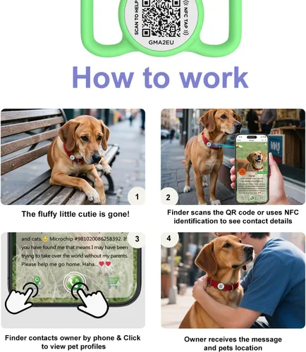 Miniatura 5 de Etiqueta para perro con código QR con NFC, etiqueta de identificación de mascota personalizada, etiqueta de identificación de perro de silicona Verde