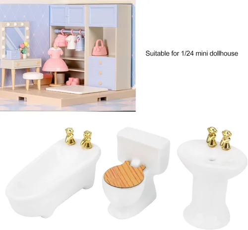 Miniatura 9 de Tina de casa de muñecas, 1/24 casa de muñecas en miniatura, juego de baño de imitación para bañera de cerámica, kit de fregadero (#1) Melody Jane