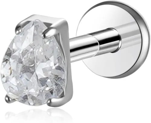 ENONTY 1 pieza de 16G G23 titanio sin rosca Labret Stud Push In Bling CZ Labret Cluster Labret Tragus Helix Conch Lobe Rook Cartiltilago Push Back