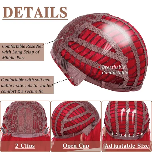 Miniatura 3 de Colorful Queen Pelucas rojas estilo Bob para mujer, peluca corta de 14 pulgadas con flequillo, peluca sintética recta Yaki, aspecto natural