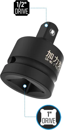 Miniatura 2 de Adaptador de enchufe de impacto y reductor de 1 pulgada (F) a 1/2 pulgadas (M) para llave de trinquete, hembra a macho, CR-MO, (negro)