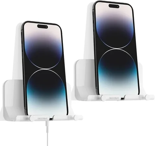 Miniatura 11 de Soporte de pared para teléfono, soporte adhesivo manos libres D2 con agujero para cable y ganchos, soporte de teléfono celular montado en la pared