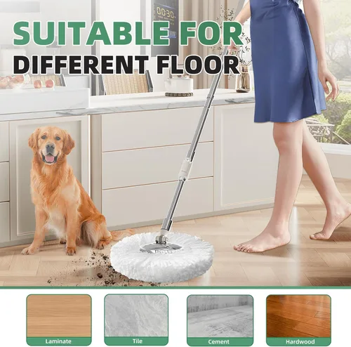 Miniatura 6 de Trapeador giratorio y cubo con escurridor para el hogar, trapeador de 360° y cubo con agua limpia y sucia separada, mopa de polvo húmedo para Negro